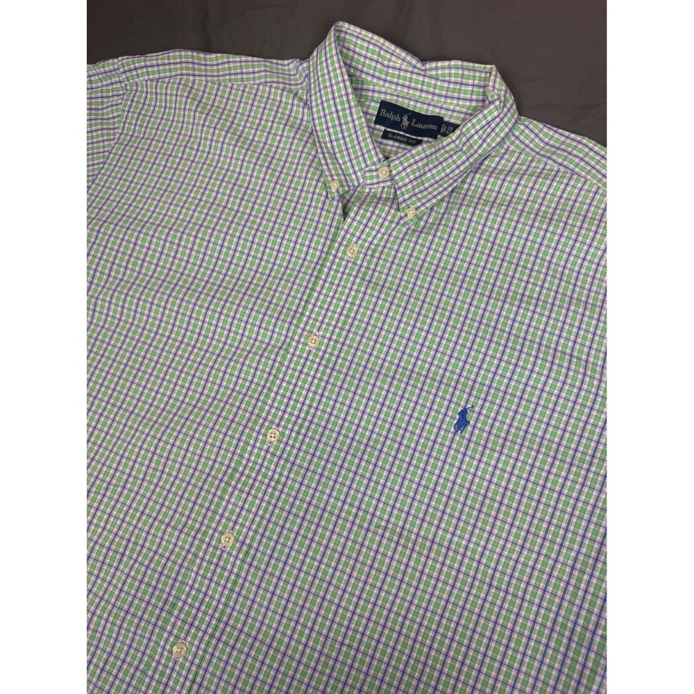 Polo Ralph Lauren Mens 3XB Big Classic Fit Green Plaid S/S Button Down Shirt